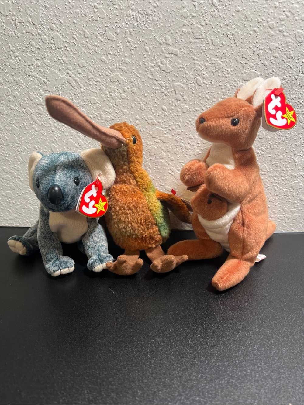 Ty Beanie Babies set of 3 Koala, Kiwi Bird & Kangaroo